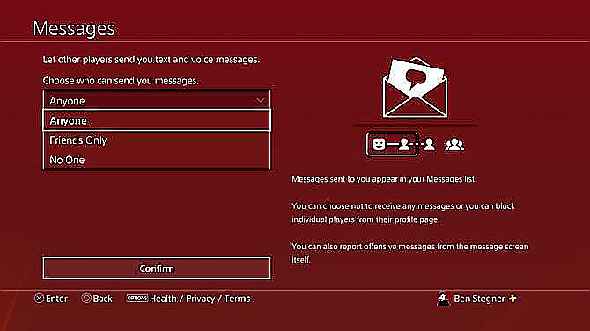 Confidentialité des messages PS4