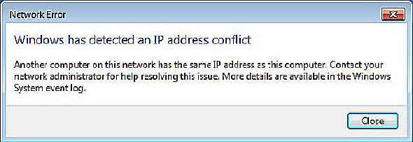 fenêtres de message d'erreur de conflit ip