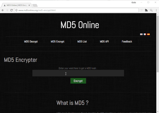 conditions de cryptage MD5 Online Cracking