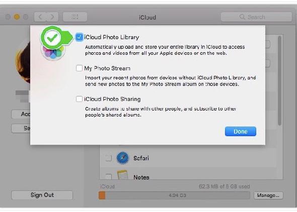 Photothèque Mac activer la synchronisation icloud