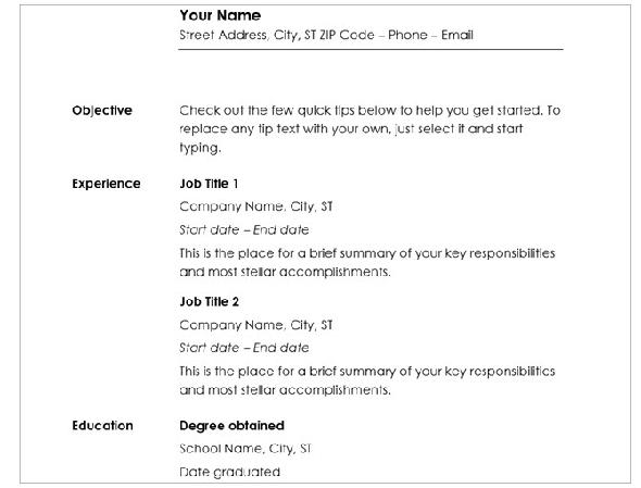 modèles de CV de Microsoft Word chronologiques minimalistes