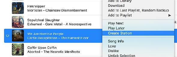 Créer une station à partir de pistes de musique Apple
