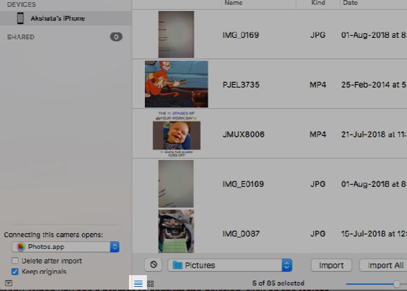 liste de capture d'image vue mac