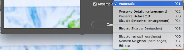 Options de rééchantillonnage de la taille de l'image Photoshop