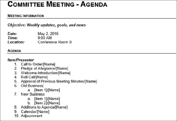 Modèle de réunion de comité Vertex42 Classic