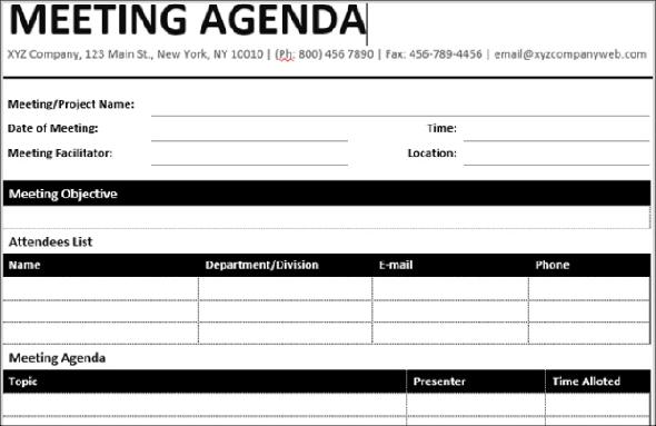 Modèles d'agenda Modèles d'Ordre du jour des réunions en ligne