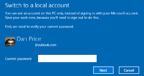 Windows 10 se connecter à la confirmation de compte local