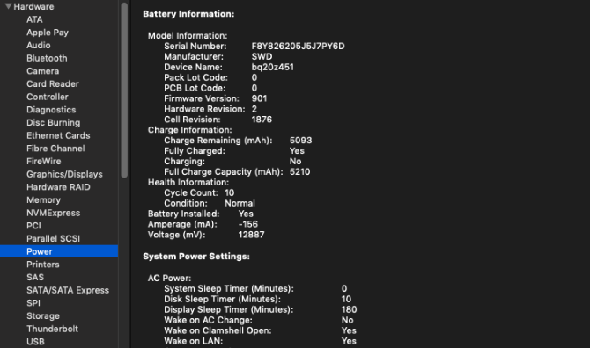 Cycles de vérification de la batterie Mac