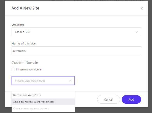 Créer un nouveau site WordPress Kinsta