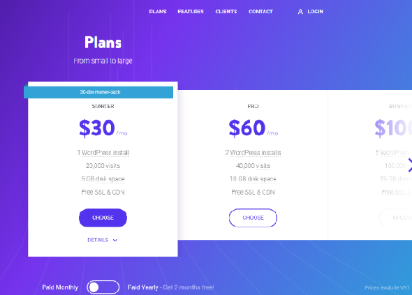 Parcourir les plans de paiement avec Kinsta