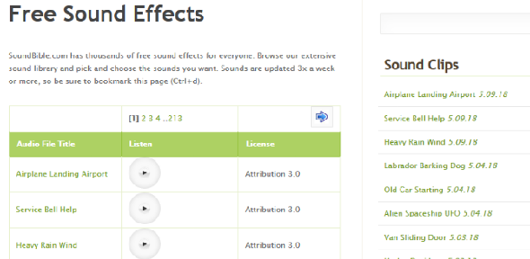 Capture d'écran du site SoundBible