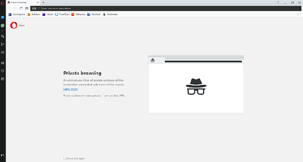 fenêtre du navigateur en mode privé opera sur le bureau