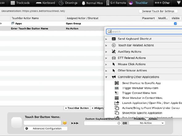 Création d'une action Touch Bar dans BetterTouchTool