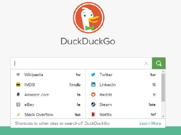 Moteur de recherche privé DuckDuckGo Bangs