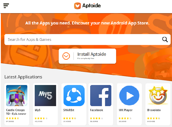 écran d'accueil aptoide