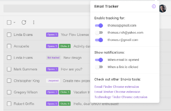 Le traqueur illimité d'e-mails Snov.io est un moyen simple de savoir qui lit vos e-mails.