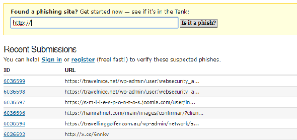 Vérifiez les liens pour les logiciels malveillants avec PhishTank