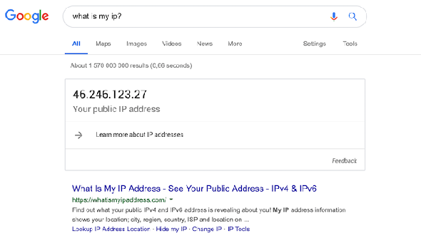 capture d'écran de demander à Google quelle est mon adresse IP