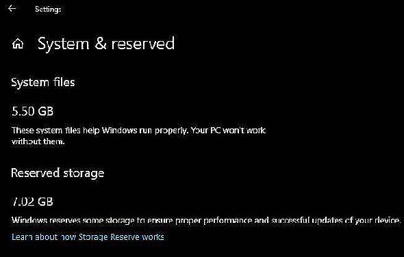 Windows 10 stockage réservé